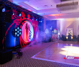 Technika na potrzeby eventu tematycznego James Bond Casino Royale - rzut na parkiet i zaplecze techniczne. Realizacja w hotelu Mrągowo.